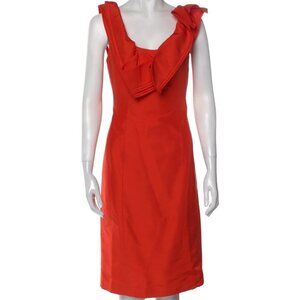 New Carolina Herrera On/Off Shoulder Silk Red Orange Cocktail Midi Dress 8 US
